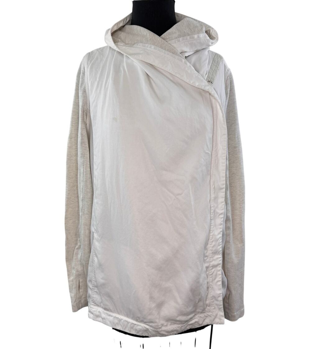 Lululemon White Gray Blissed Out Wrap Jacket Hooded Thumb Holes Loose Fit Size 8
